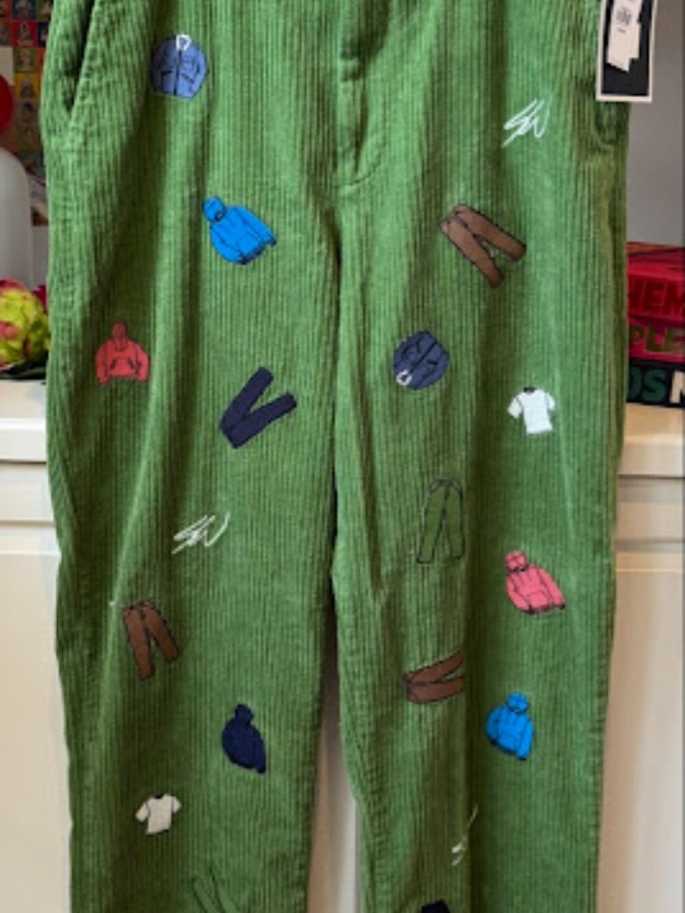 Gap x Sean Wotherspoon Embroidered Corduroy Pants Bright Pesto Green NWT 32x32 - Picture 2 of 11